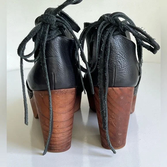 Free People Black Leather Mules with Brown Heels - Picture 7 of 15